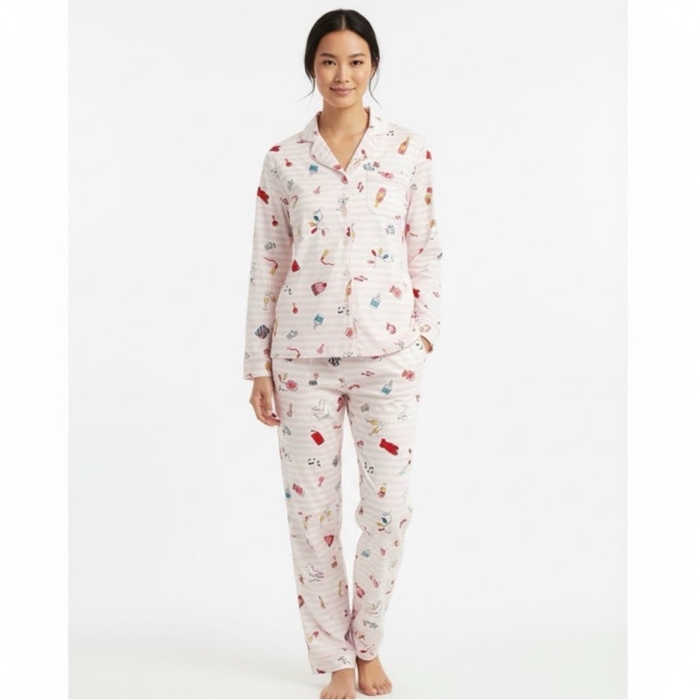 NWOT Kate Spade Pink Multi 'Party' Pink Striped Pajama Set size Large